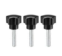 sourcing map 3 Pcs Star Knobs Grips M6 x 30mm Male Thread Steel Zinc Stud Black PP