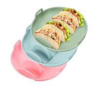 sourcing map 3 Pcs Taco Holder, Silicone Taco Plates with Dividers Reusable Serving Tray Plates with Handle for Party Dishwasher & Microwave Safe, (Pink/Green/Light Blue)