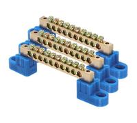sourcing map 3 Pcs Terminal Ground Bar, 10 Positions Screw Brass Terminal Bus Bar, 6x9mm Ground Terminal Block for Electrical Equipment, Distribution Box, Blue