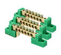 sourcing map 3 Pcs Terminal Ground Bar, 6 Positions Screw Brass Terminal Bus Bar, 6x12mm Ground Terminal Block for Electrical Equipment, Distribution Box, Green