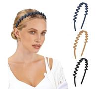 sourcing map 3 Pcs Wavy Headband, Sunglass Headband Plastic Invisible Hairband Curly Thick Hair Hoop Accessories for Women Daily Use Hair Fixing Workout Yoga, Black/Blue/Light Taupe