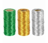 sourcing map 3 Roll 1.5mm Metallic String, 16 Ply Decorative Metallic Bakers Twine Thread Cord Rope for Gift Wrapping DIY Crafts Making Decor, Gold Tone/Silver Tone/Green, 164Yards Total