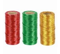 sourcing map 3 Roll 1.5mm Metallic String, 16 Ply Decorative Metallic Bakers Twine Thread Cord Rope for Gift Wrapping DIY Crafts Making Ornament Decor, Red/Green/Gold Tone, 164Yards Total