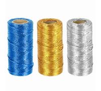 sourcing map 3 Roll 1.5mm Metallic String, 16 Ply Decorative Metallic Bakers Twine Thread Cord Rope for Gift Wrapping DIY Crafts Making Decor, Gold Tone/Silver Tone/Blue, 164Yards Total