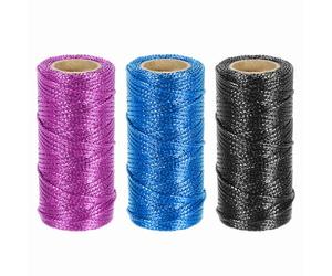 sourcing map 3 Roll 1.5mm Metallic String, 16 Ply Decorative Metallic Bakers Twine Thread Cord Rope for Gift Wrapping DIY Crafts Making Ornament Decor, Black/Purple/Blue, 164Yards Total