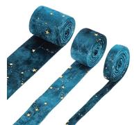 sourcing map 3 Roll 1 Yard 3 Sizes Velvet Ribbons, Double Faced Craft Trims Ribbon with Star for Sewing Gift Wrapping, Party Wedding Decor, DIY Bow Ornament, Peacock Blue (3/8", 1", 2")