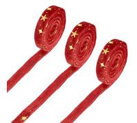 sourcing map 3 Roll 3/8" x 1 Yard Velvet Ribbons, Double Faced Craft Trims Ribbon with Star for Sewing Gift Wrapping, Party Wedding Decor, DIY Bow Ornament, Red