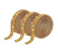 sourcing map 3 Rolls 3 Yards 6.6mm Self Adhesive Crystal Rhinestone Diamond Ribbon for Arts & Crafts Project, Wedding Cakes, Birthday Decorations Bright Gold