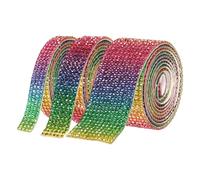 sourcing map 3 Rolls 3 Yards Self Adhesive Crystal Rhinestone Ribbon, Diamond Tape Strips Glitter Ribbon Bling Wrap Crystal Rhinestone Stickers Trim Roll for Crafts Decor, Rainbow-Color