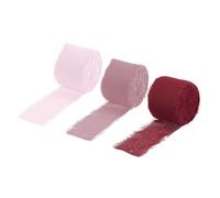 Sourcing Map 3 Rolls Chiffon Ribbon, 1-1/2 Inch 7 Yards Silk Ribbon Fabric, Wedding & Multiple Occasions, Wine Red/Purple Red/Light Pink