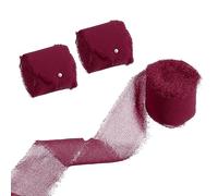 sourcing map 3 Rolls Chiffon Ribbon 1.5" x 7Yd Handmade Fringe Chiffon Silk Ribbon for Bouquets Gift Wrapping Wedding Invitations DIY Crafts, Burgundy