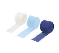 Sourcing Map 3 Rolls Chiffon Ribbon, 2 Inch 7 Yards Silk Ribbon Fabric, Deep Navy/Light Blue/Cream, Perfect for Weddings, Gift Wrapping, Crafts