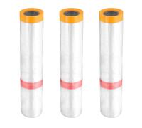 sourcing map 3 Rolls Pre-Taped Masking Film 200cm x 10m Double Adhesive Tape and Drape Painters Plastic Drop Cloth Film with Tape Plastic Sheeting for Automotive Painting Covering