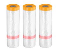 sourcing map 3 Rolls Pre-Taped Masking Film 320cm x 20m Double Adhesive Tape and Drape Painters Plastic Drop Cloth Film with Tape Plastic Sheeting for Automotive Painting Covering