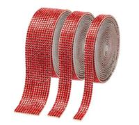 sourcing map 3 Rolls Rhinestone Strips,2mm Self Adhesive Bedazzling Crystal Rhinestones Ribbon Strip Tape for DIY Craft, Party Car Phone Graduation Cap Decorations,Red