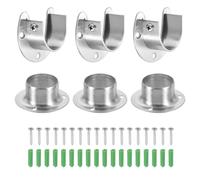 sourcing map 3 Set 32mm / 1-1/4" Inch Closet Rod Bracket Stainless Steel U-Shaped Rod Socket Flange Closet Rod Holder for Closet Rod, Silver