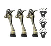 sourcing map 3 Set Kickdown Door Stopper, 4.7" Zinc Alloy Kick Down Door Stoppers for Bottom of Doors One Touch Adjustable Doors Holder with Non-Slip Rubber Tip and Screws for Home, Brass