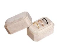 sourcing map 3 Slots Velvet Ring Box, 2.36 x 1.54 x 1.85 Inch 3 Rings Bearer Holder Vintage Jewelry Display Holder Storage Case for Proposal, Engagement, Wedding Ceremony, Apricot