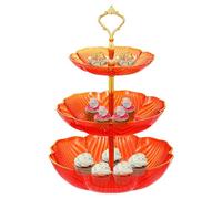 sourcing map 3-Tier Cupcake Stand Holder, Plastic Round Tiered Serving Stand, Mini Cakes Fruits Cookies Display Dessert Tower Tray for Tea Party, Wedding, Birthday, Red
