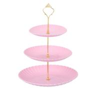 sourcing map 3-Tier Cupcake Stand Holder, Round Tiered Serving Tray 15/20/25cm Cup Cake Stand for Dessert Fruit Table Birthday Party Decoration Display, Pink (Lines)