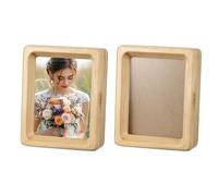 sourcing map 3 x 4inch Natural Wood Photo Frames, 2pcs Mini Wooden Finish Picture Frame Tabletop Photo Frame with Mat for Desktop Display Wall Mounting, Wood color