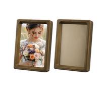 sourcing map 3 x 4inch Natural Wood Photo Frames, 2pcs Mini Wooden Finish Picture Frame Tabletop Photo Frame with Mat for Desktop Display Wall Mounting, Walnut color