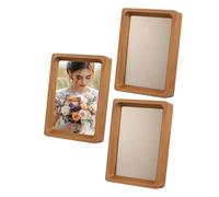 sourcing map 3 x 4inch Natural Wood Photo Frames, 3pcs Mini Wooden Finish Picture Frame Tabletop Photo Frame with Mat for Desktop Display Wall Mounting, Teak color