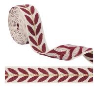 sourcing map 3 Yards Jacquard Ribbon Trim, 0.98 Inch Leaf Pattern Jacquard Ribbons Decorative Fabric Woven Embroidery Trim for Sewing Handmade Crafts DIY Clothing Hat Bag Gift Wrap, Burgundy