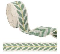 sourcing map 3 Yards Jacquard Ribbon Trim, 0.98 Inch Leaf Pattern Jacquard Ribbons Decorative Fabric Woven Embroidery Trim for Sewing Handmade Crafts DIY Clothing Hat Bag Gift Wrap, Dark Green