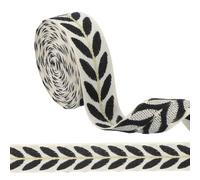 sourcing map 3 Yards Jacquard Ribbon Trim, 0.98 Inch Leaf Pattern Jacquard Ribbons Decorative Fabric Woven Embroidery Trim for Sewing Handmade Crafts DIY Clothing Hat Bag Gift Wrap, Black