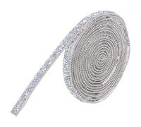 sourcing map 3 Yards x 0.39 Inch Resin Rhinestone Ribbon, Self-Adhesive Bling Crystal Ribbon Strips for Wedding Birthday Party DIY Crafts Decorations, Silver White AB