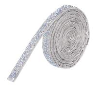 sourcing map 3 Yards x 0.59 Inch Resin Rhinestone Ribbon, Self-Adhesive Bling Crystal Ribbon Strips for Wedding Birthday Party DIY Crafts Decorations, Silver White AB