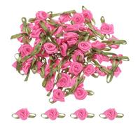 sourcing map 30 Pcs Dark Pink Mini Ribbon Bows Roses 5/8" x1-3/16 Tiny Satin Bows Roses for Sewing Appliques Crafts Little Artificial Flowers