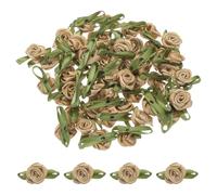 sourcing map 30 Pcs Khaki Mini Ribbon Bows Roses 5/8" x1-3/16 Tiny Satin Bows Roses for Sewing Appliques Crafts Little Artificial Flowers