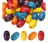 sourcing map 30 Pcs Large Hole Wooden Beads, 20 x 30mm Natural Oval Wood Spacer Loose Beads with 8mm Hole for Macrame DIY Craft, Yellow/Red/Purple/Lake Blue/Orange