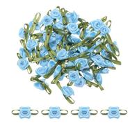 sourcing map 30 Pcs Light Blue Mini Ribbon Bows Roses 5/8" x1-3/16 Tiny Satin Bows Roses for Sewing Appliques Crafts Little Artificial Flowers