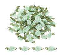 sourcing map 30 Pcs Light Green Mini Ribbon Bows Roses 5/8" x1-3/16 Tiny Satin Bows Roses for Sewing Appliques Crafts Little Artificial Flowers