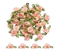 sourcing map 30 Pcs Light Pink Ribbon Roses 1.5x2.5 cm Mini Roses | for Sewing Appliques Crafts Little Satin Bows Artificial Flowers