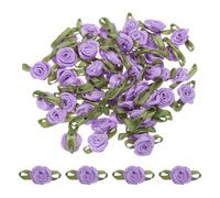 sourcing map 30 Pcs Light Purple Mini Ribbon Bows Roses 5/8" x1-3/16 Tiny Satin Bows Roses for Sewing Appliques Crafts Little Artificial Flowers