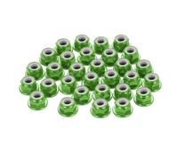 sourcing map 30 Pcs M4 Pitch 0.7mm Aluminum Alloy Lock Nuts Flanged Hex Nuts Nylon Locking Serrated for RC Drone Quadcopter Motor Prop Adapter FPV Parts Fasteners, Green