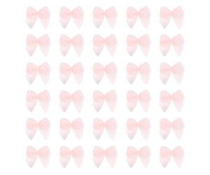 sourcing map 30 Pcs Mini Ribbon Bow 1" Mini Fabric Satin Ribbon Flower Bows for Craft DIY Sewing Wedding Birthday Party, Light Pink