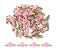 sourcing map 30 Pcs Pink Mini Ribbon Bows Roses 5/8" x1-3/16 Tiny Satin Bows Roses for Sewing Appliques Crafts Little Artificial Flowers