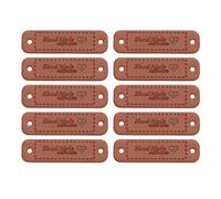 sourcing map 30 Pcs PU Leather Label, Handmade Tags for Crochet Handmade with Love Sewing Label Embossed Embellishment Knit Accessories with Hole for DIY Crafts Crochet Items Hat, Brown