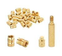 sourcing map 30 Pcs Threaded Inserts with Soldering Iron Tip Press Tool, M6 x 10mm H x 8mm OD Brass Metric Knurled Nuts Heat Set Inserts Embedment Nut for 3D Printing Plastic Parts