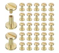 sourcing map 30 Sets Chicago Screw Rivets M4x8mm Metal Phillips Head Post Nail Rivet Stud Screws Connectors for DIY Leather Belt Bag Craft Bookbinding, Brass