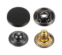 sourcing map 30 Sets Press-Stud Cap Button 15mm Metal Snap Fastener Alloy Sew-on Snap Buttons for Coats Leathers Boat Canvas, Drak Black