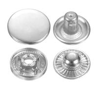 sourcing map 30 Sets Press-Stud Cap Buttons 15mm Metal Snap Fastener Alloy Sew-on Snap Buttons for Bags Leathers Marine Boat Canvas, Silver