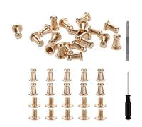 sourcing map 30 Sets Round Head Button Studs Screw 4mm Alloy Leather Rivets with Hollow Punch Screwdriver for Repair and Decorate Fabric Clothing Shoes Bags DIY, Gold