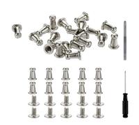 sourcing map 30 Sets Round Head Button Studs Screw 4mm Alloy Leather Rivets with Hollow Punch Screwdriver for Repair and Decorate Fabric Clothing Shoes Bags DIY, Silver White