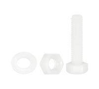 sourcing map 300 Pcs/100 Sets Nylon Hex Bolts, M5 x 20mm Plastic Full Threaded Hex Head Screws Bolts and Nuts with Flat Washers for Machinery Electronics Industrial Accessories, White